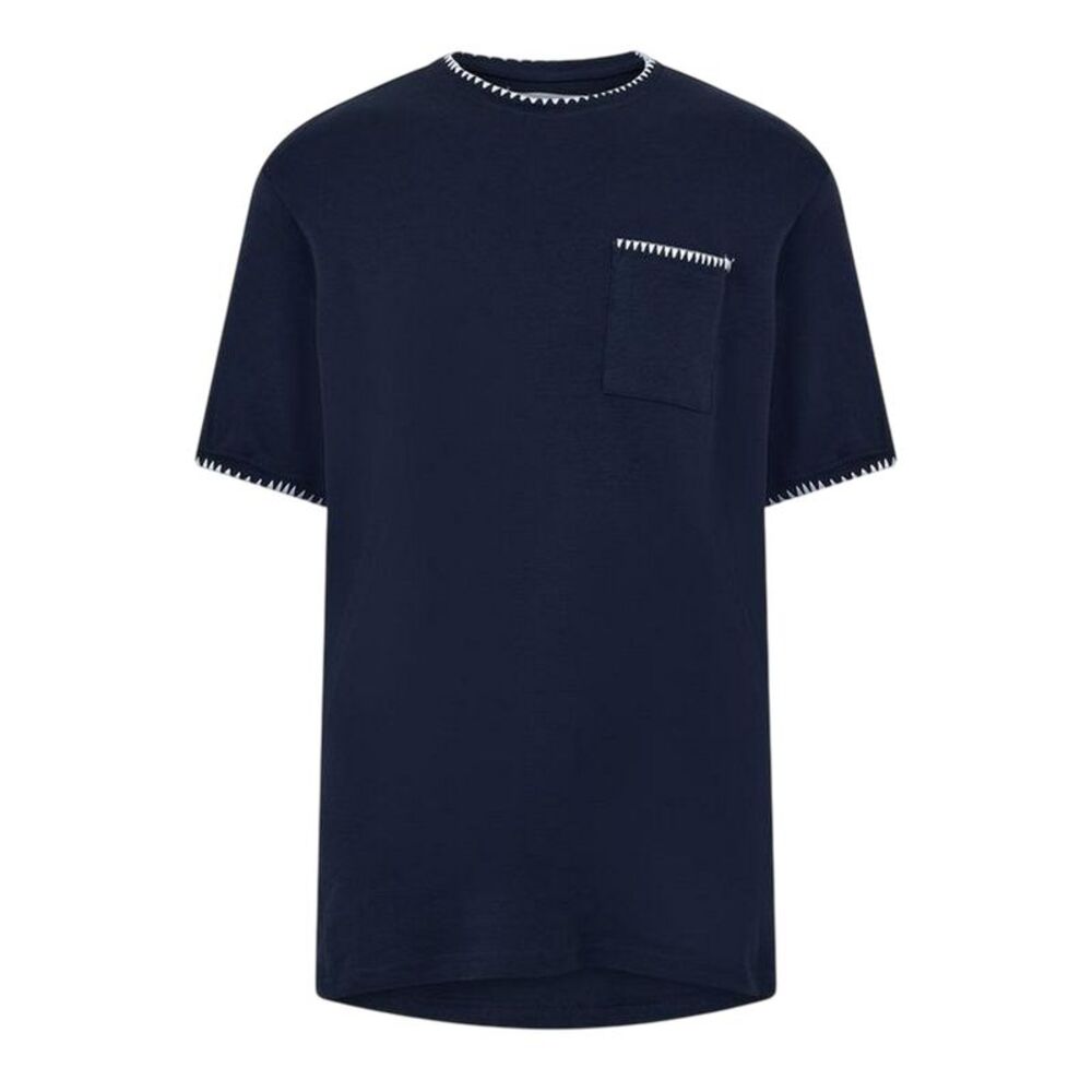 Threadbare Mens Perth Knitted T-Shirt / Navy/Ecru